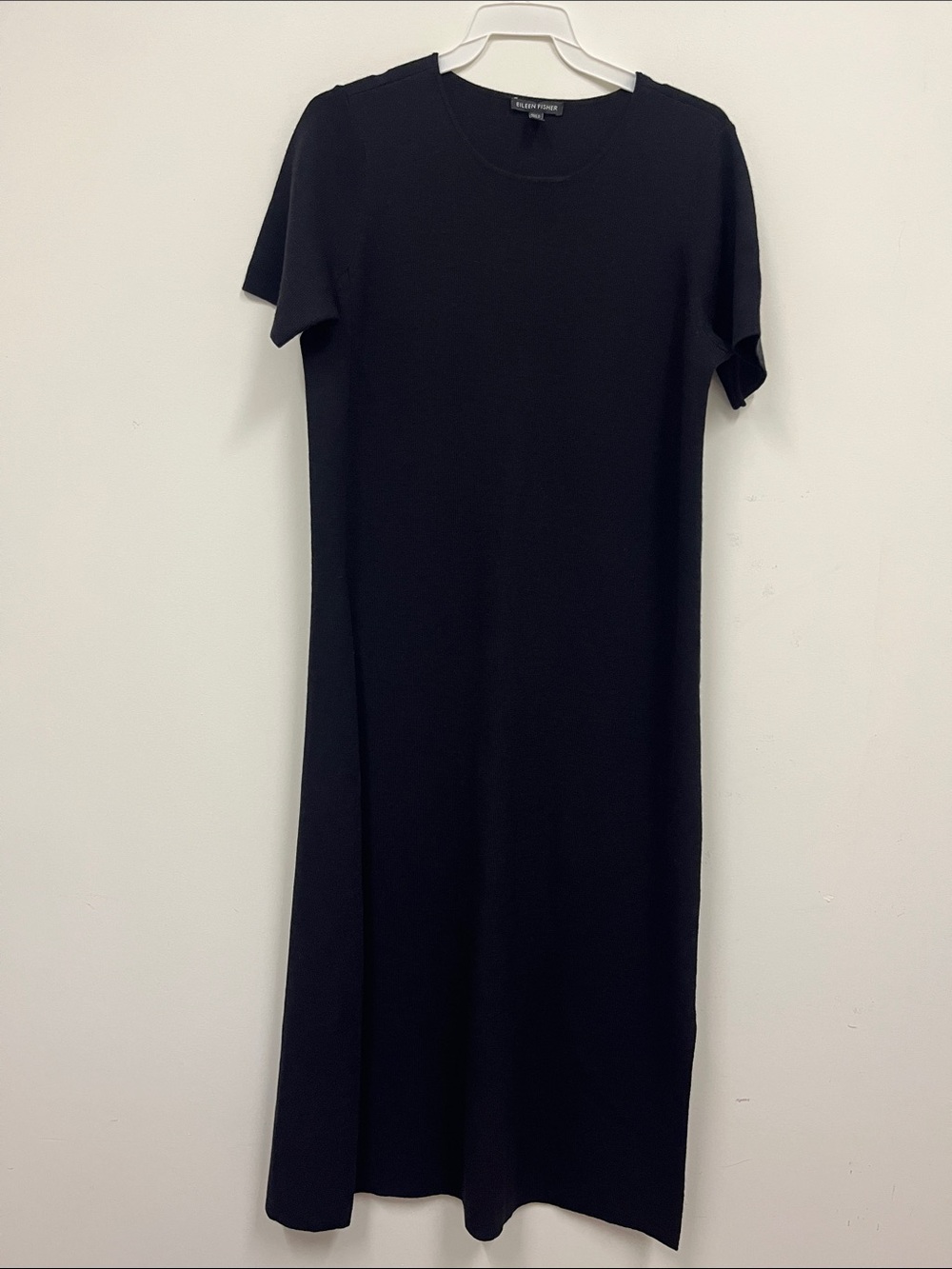 Eileen Fisher 100% wool Black Short-Sleeve Maxi Knit Dress size XS